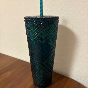 NWT Starbucks 2021 Holiday Christmas Studded Dark Green Jeweled Tumbler Cold Cup